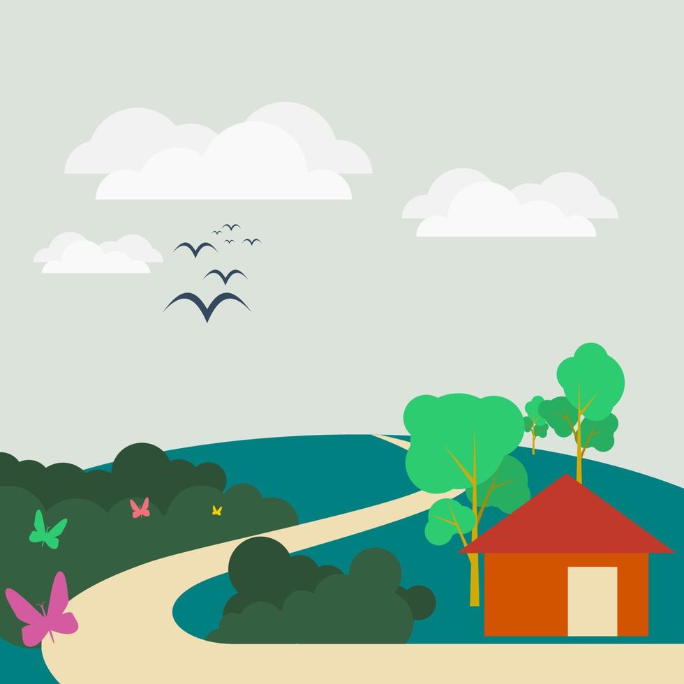 Editable Vector of Rural Landscape in Flat Style for Green Countryside Environment Related Illustration