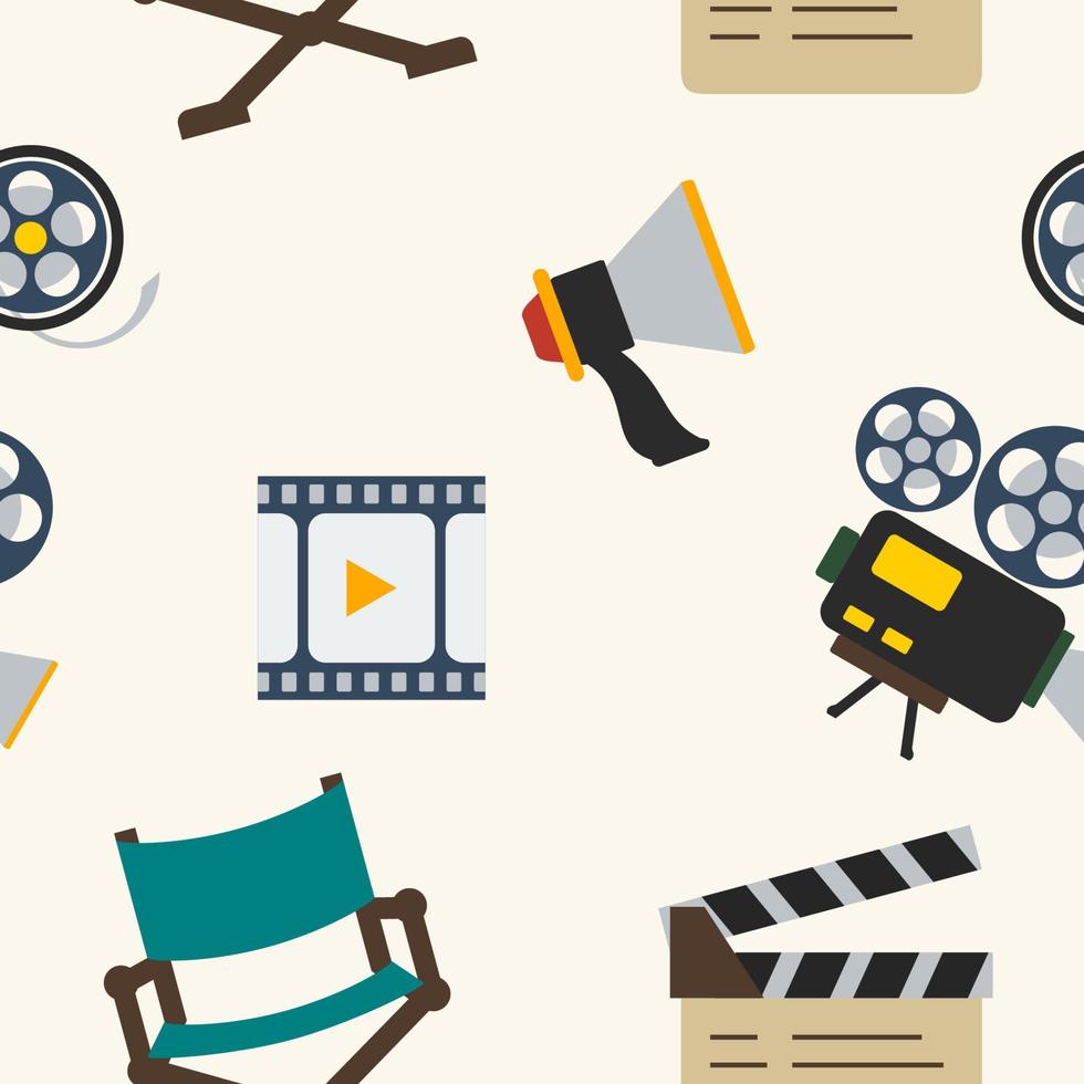 Editable Cinematic Vector Illustration Icons Seamless Pattern for