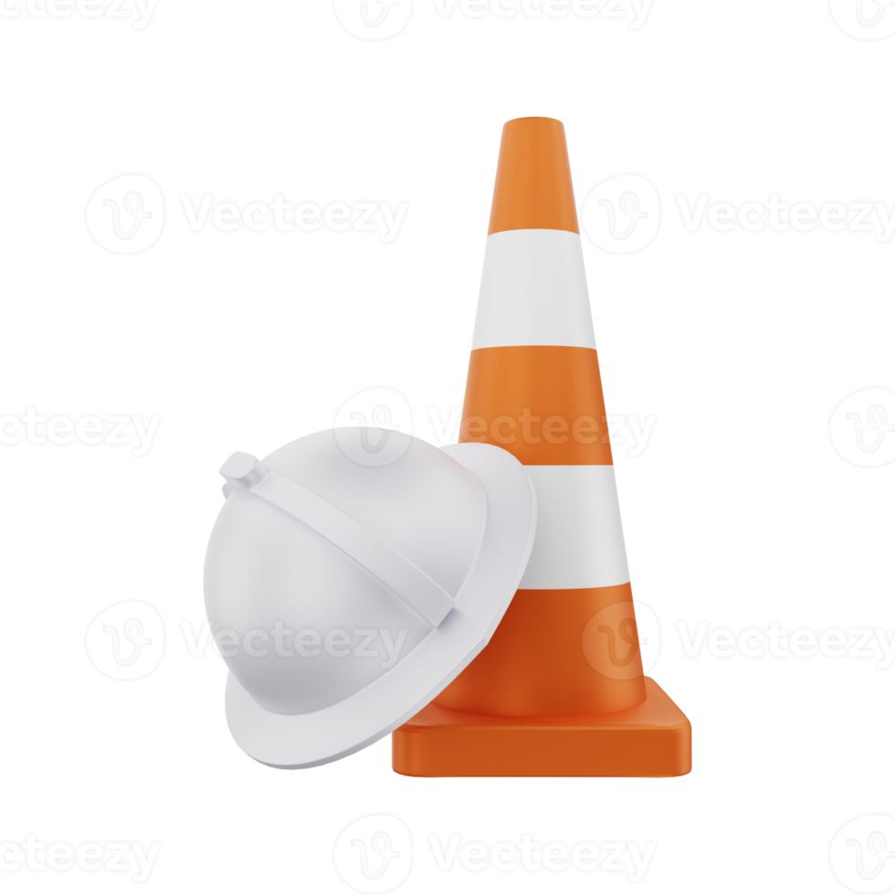 Representación 3d de sombreros de construcción y conos de tráfico. png