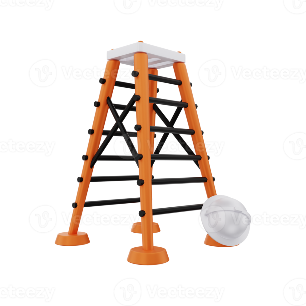 Representación 3d de escaleras de construcción con casco de seguridad png