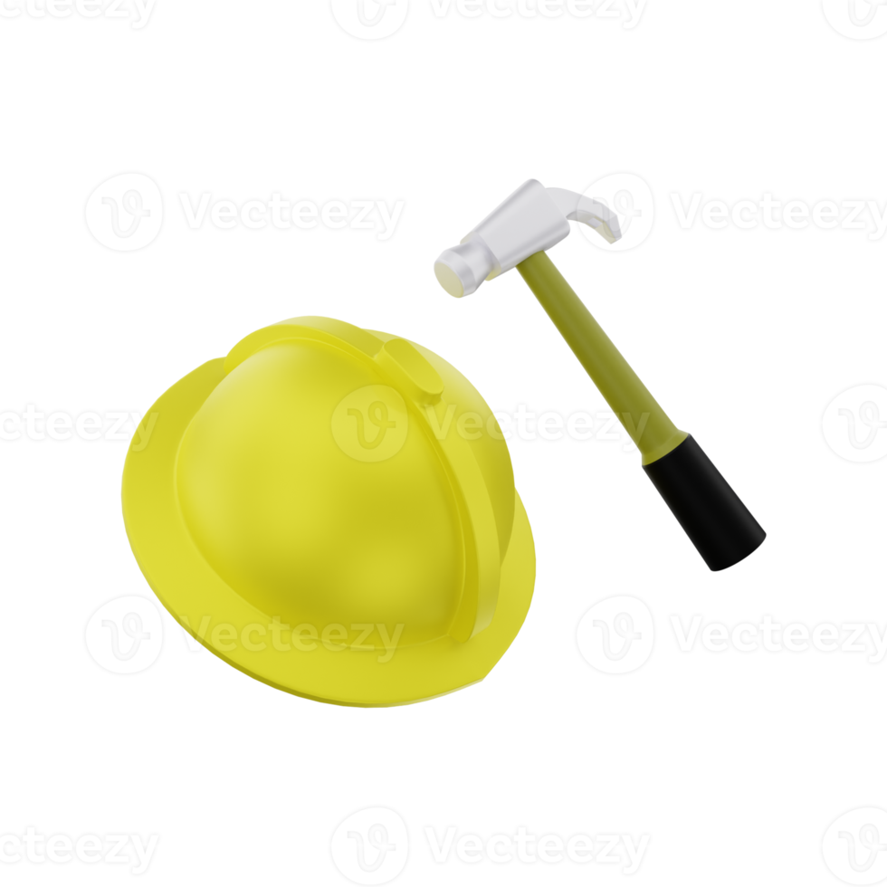 3d rendering of hammer construction with safety hat png