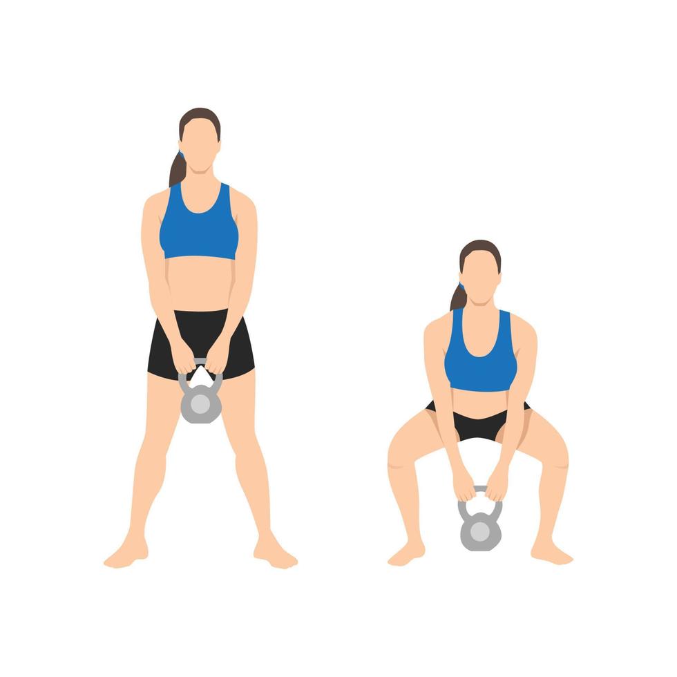 Woman doing Sumo Barbell deadlifts exercise. Flat vector illustration isolated on white background