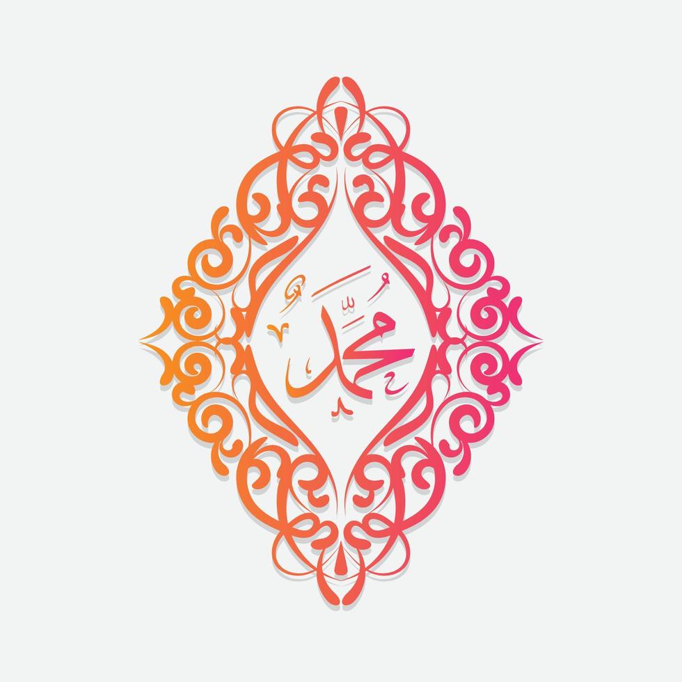 Arabic and islamic calligraphy of the prophet Muhammad, peace be upon him, traditional and modern islamic art can be used for many topics like Mawlid, El-Nabawi . Translation , the prophet Muhammad vector