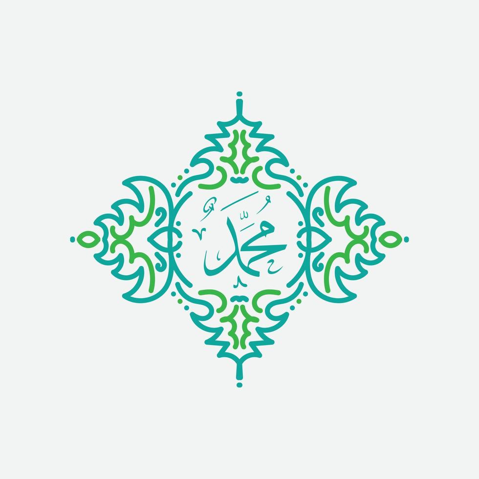Muhammad arabic calligraphy. Mawlid al-nabawi al-shareef greeting card template with frame or ornament vector