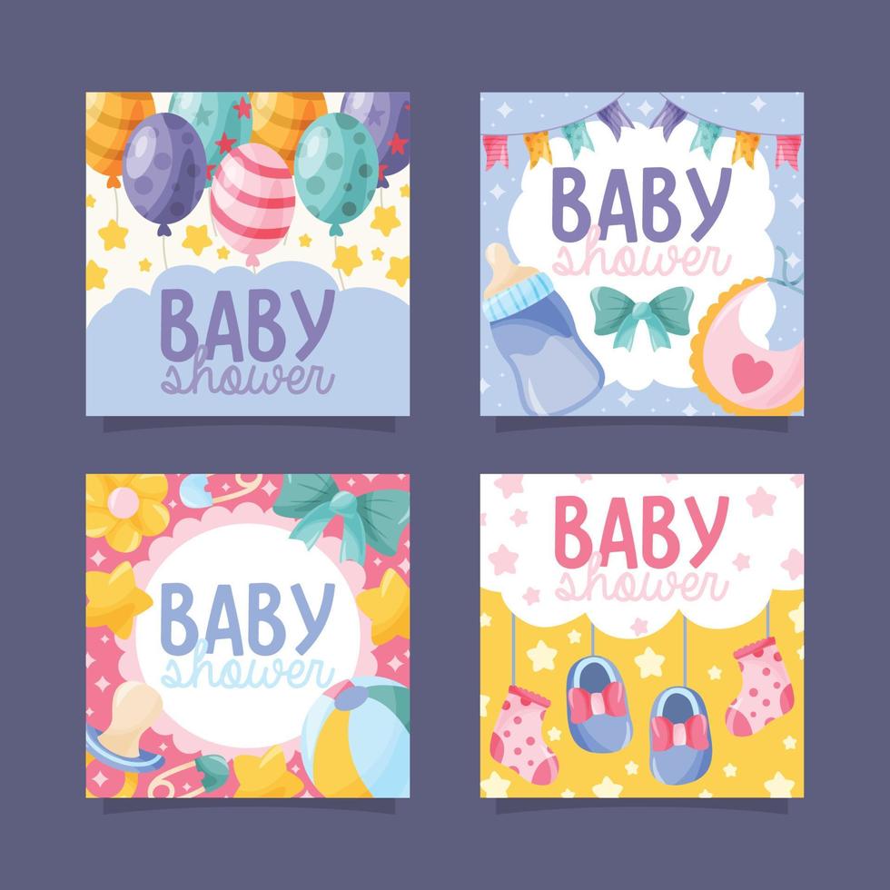 Baby Shower Cute Colorful Element Card Collection vector