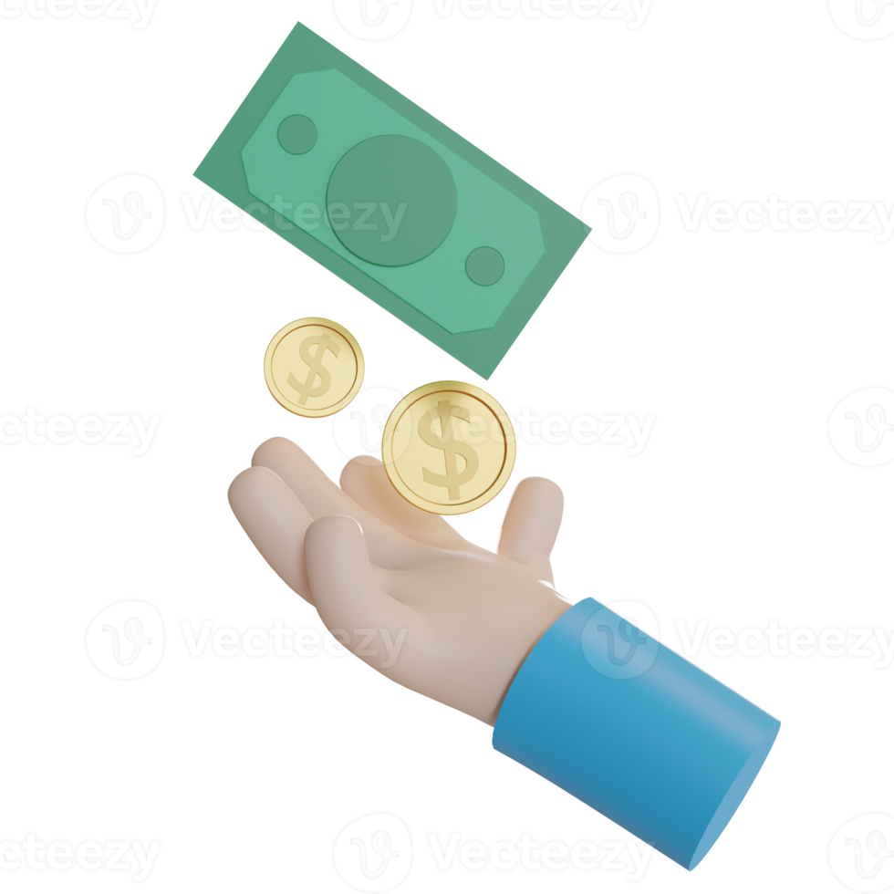 3d Illustration Object icon hand hold coin money Can be used for web, app, info graphic, etc png