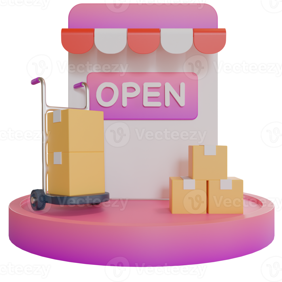 3d ilustración objeto icono tienda abierta png