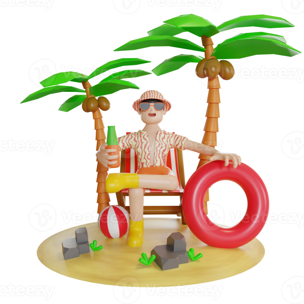 summer illustration with character 3d png