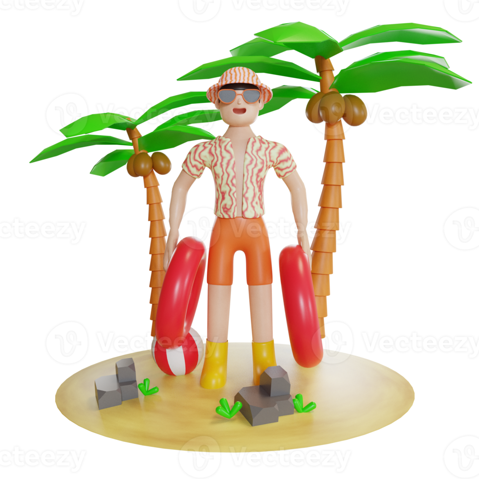 summer illustration with character 3d png