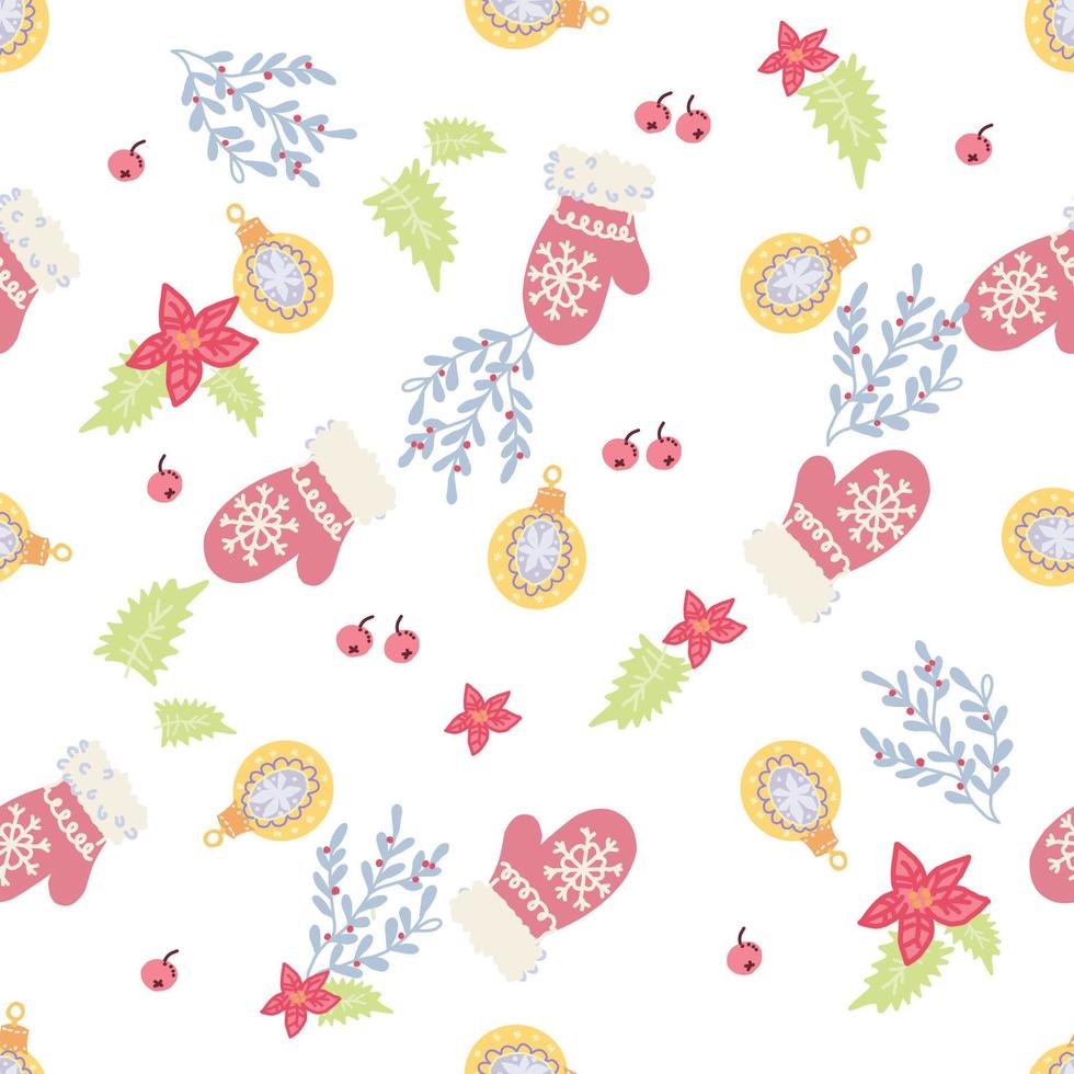 Winter Christmas seamless pattern design with mittens, vector illustration. Winter decorative endless background.