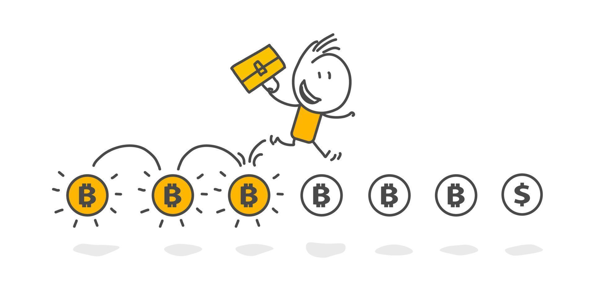 Stick figures. Bitcoins. vector