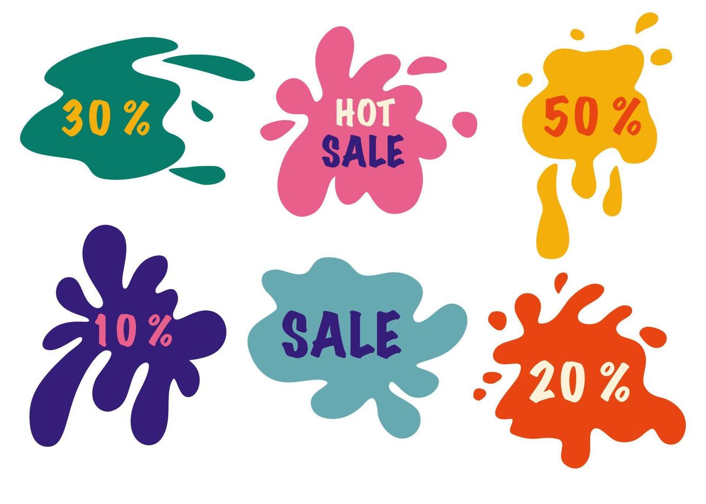 Sale splash shape set. Black Friday. Template decorative shapes liquids colorful ink splatter collection. Stain ink collection, paint blob, spatters cartoon style. Vector illustration