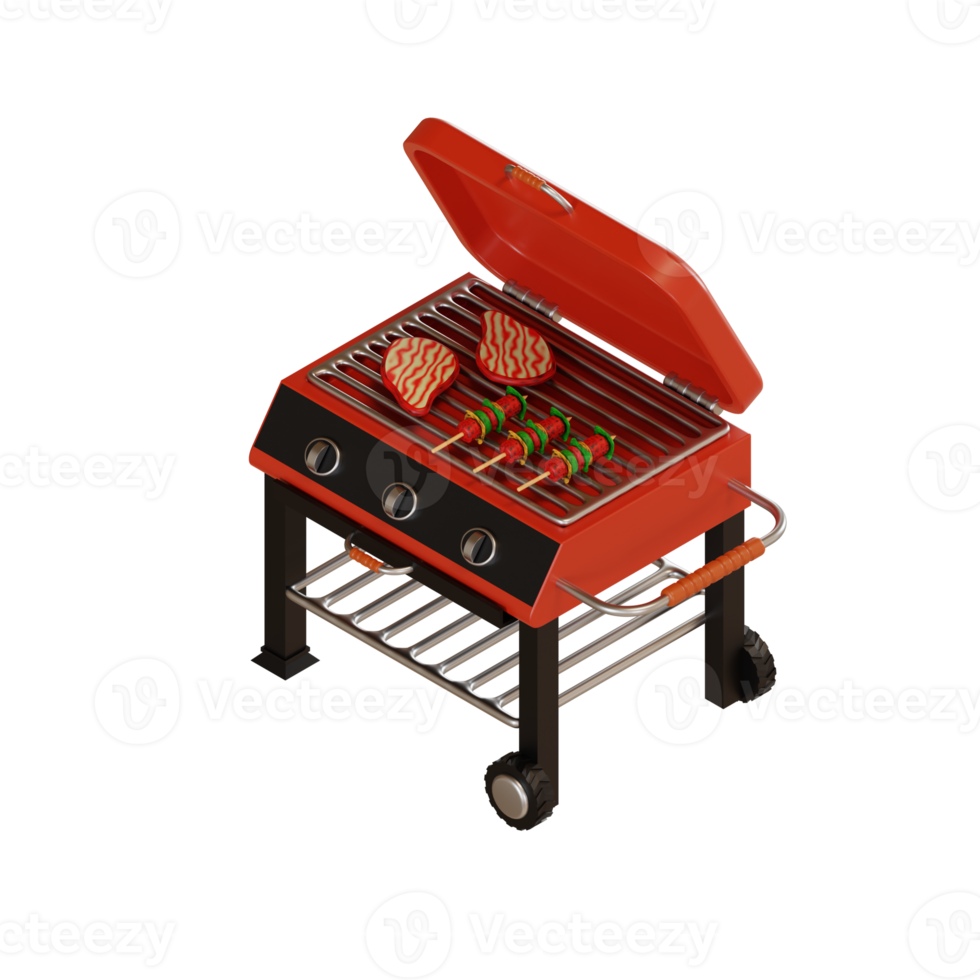 bbq grill illustration with machine grill 3d png