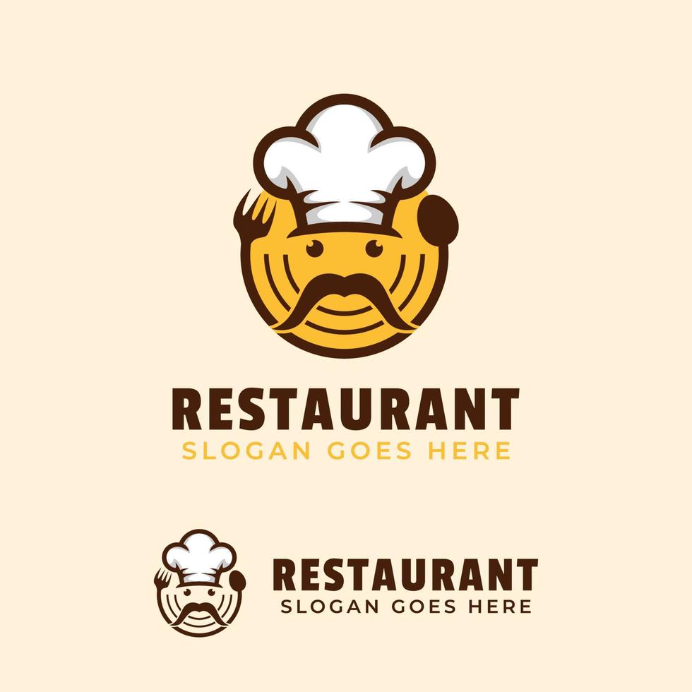 restaurant logos of delicious food within professional chef symbol icon design vector
