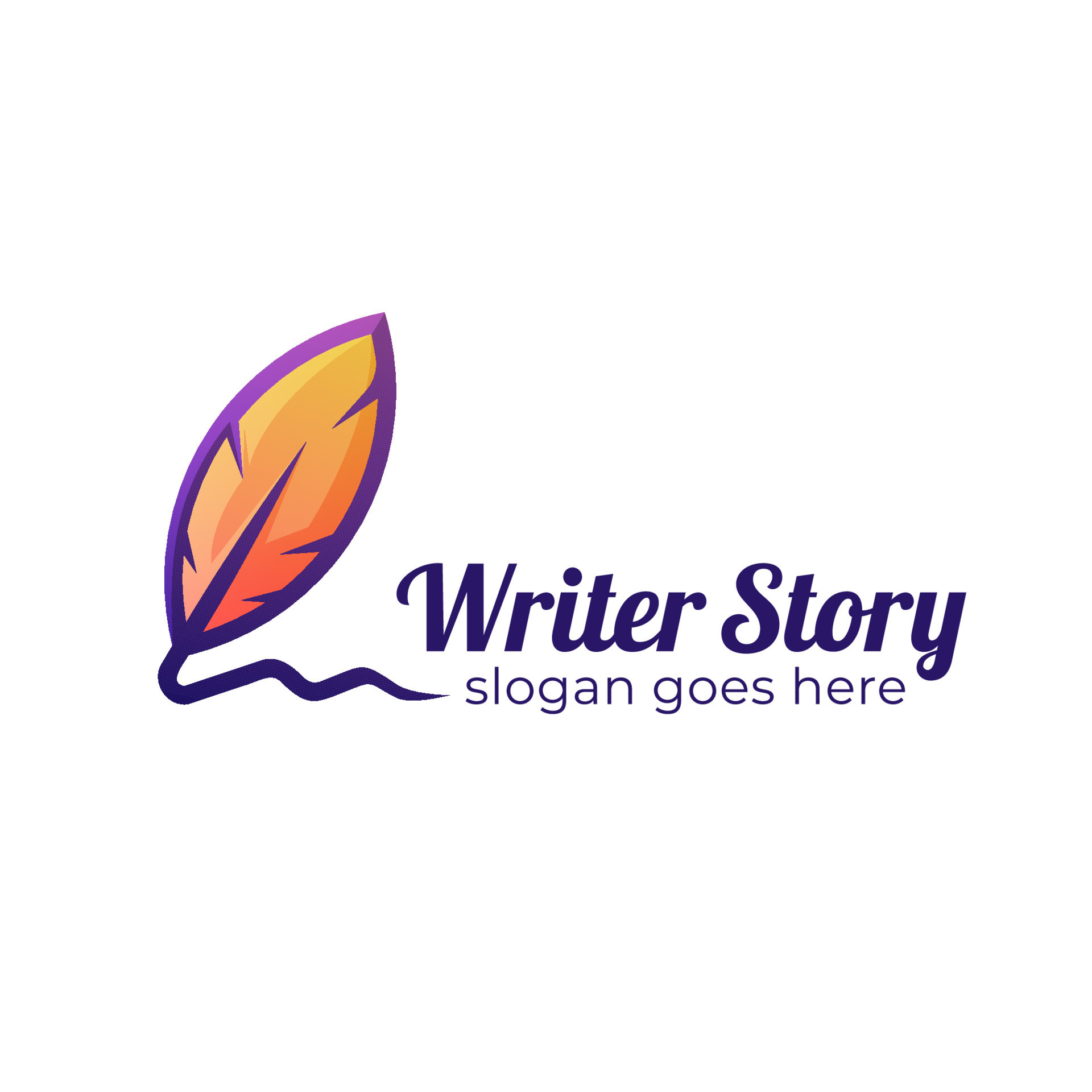 the writer story logo design with feather and pen old, signature