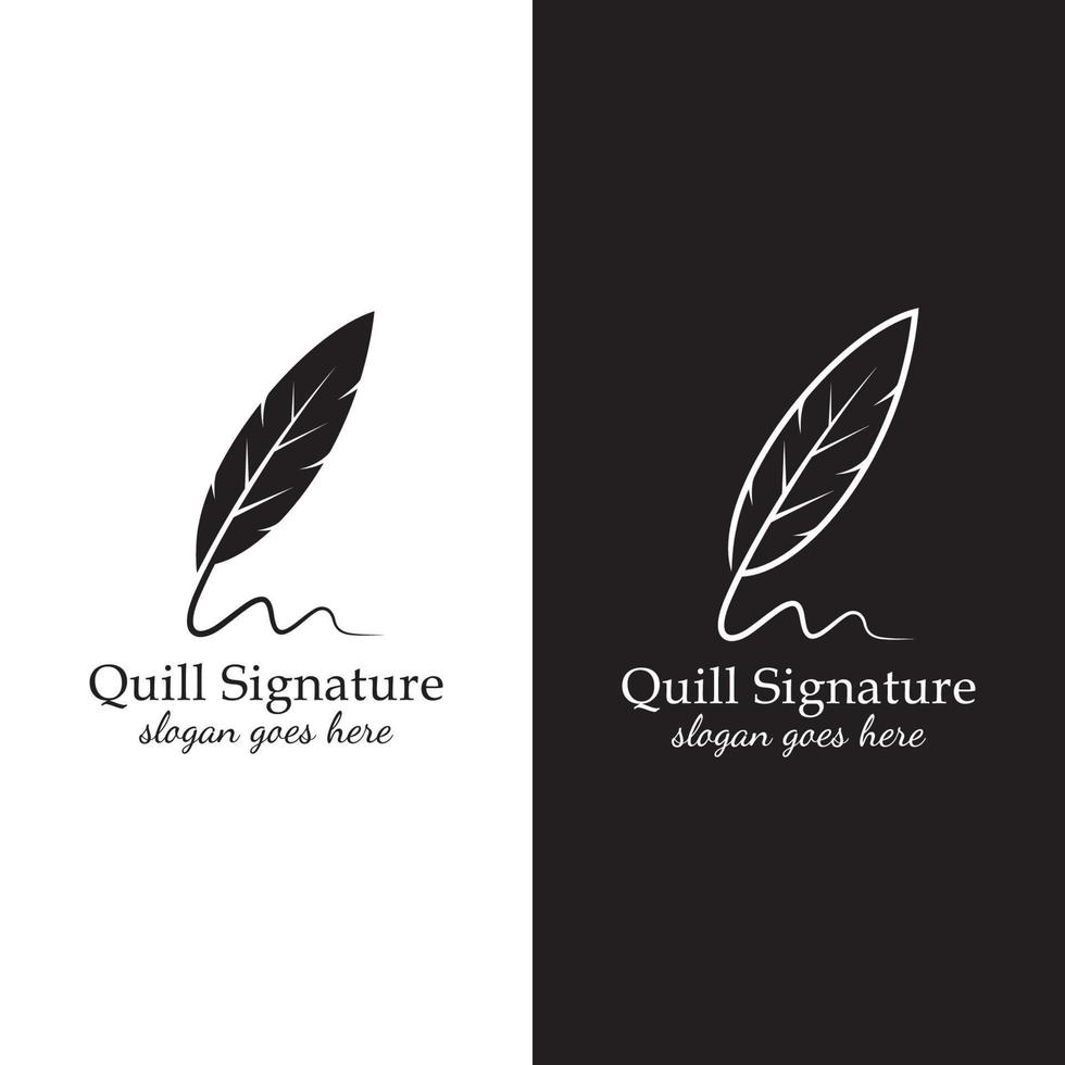 Quill signature logo design with two versions vector
