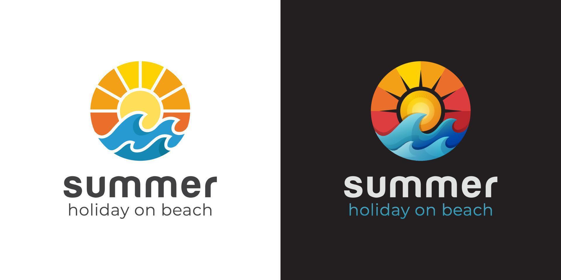 logotipos modernos de surf en la playa o olas con icono de vector de puesta de sol