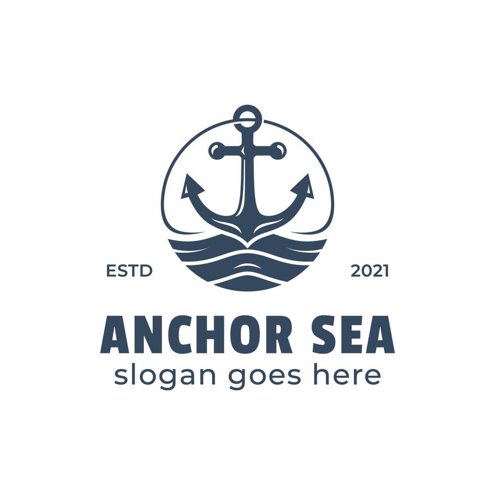 vintage retro anchor symbol in sea or ocean logo illustration vector