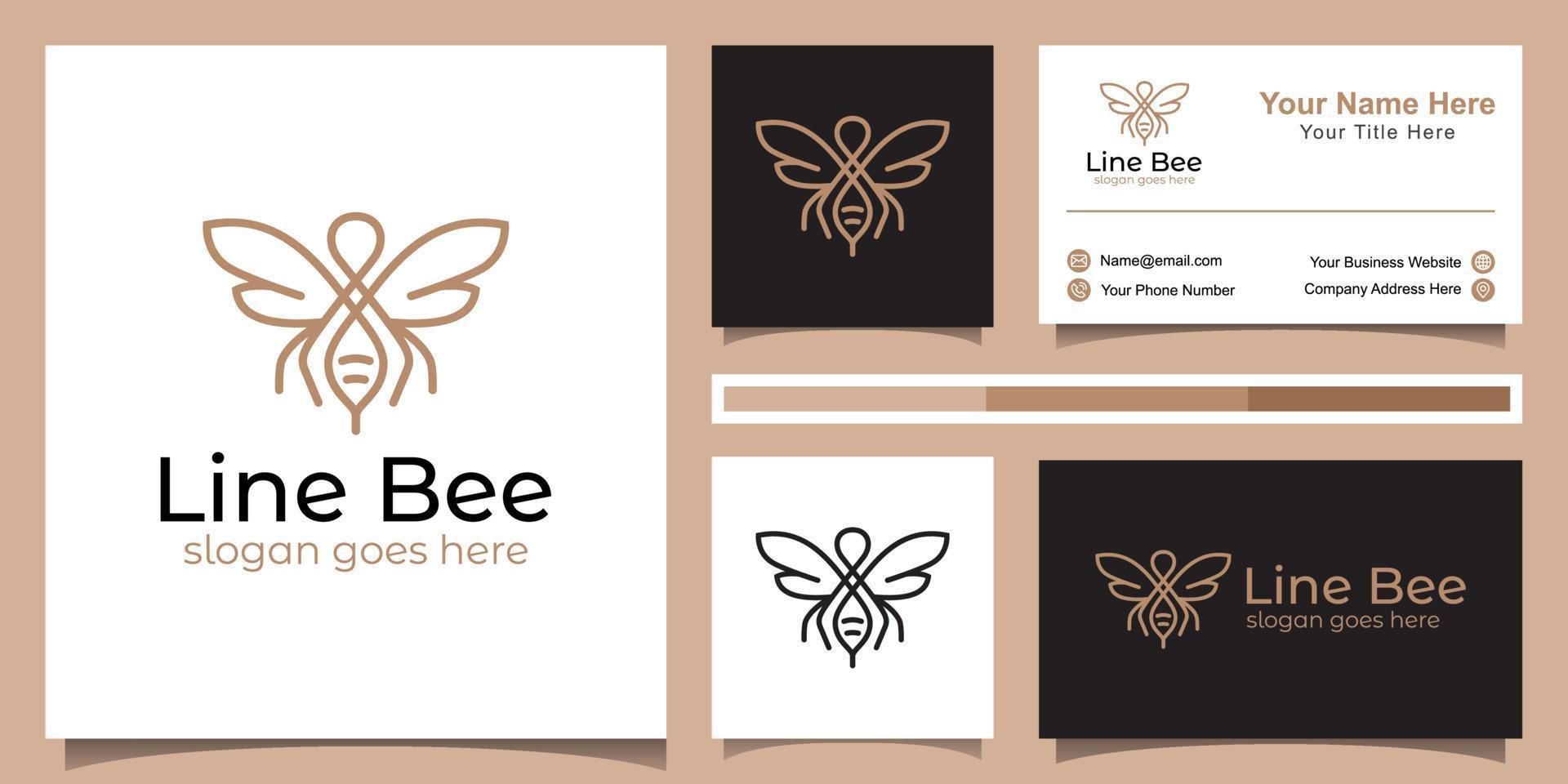 Line art logos of abstract  bee symbol, Minimalist vector premium bee line logo  design and business card