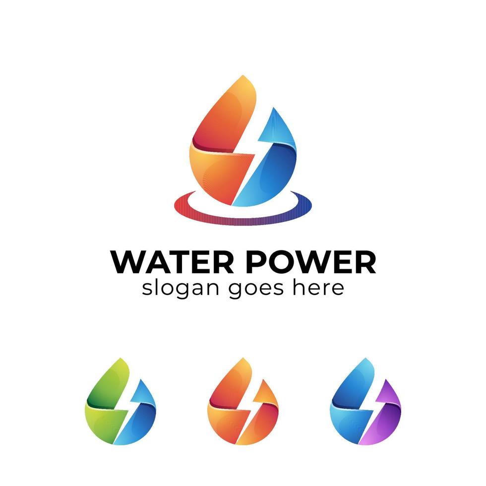 Gradient logos of flash drop, oil gas, electric water power logo symbol icon design vector