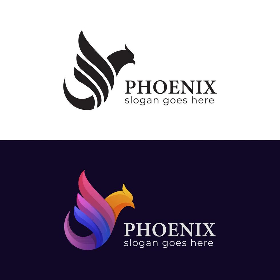 mythology phoenix bird gradient and silhouette logo illustration two version vector