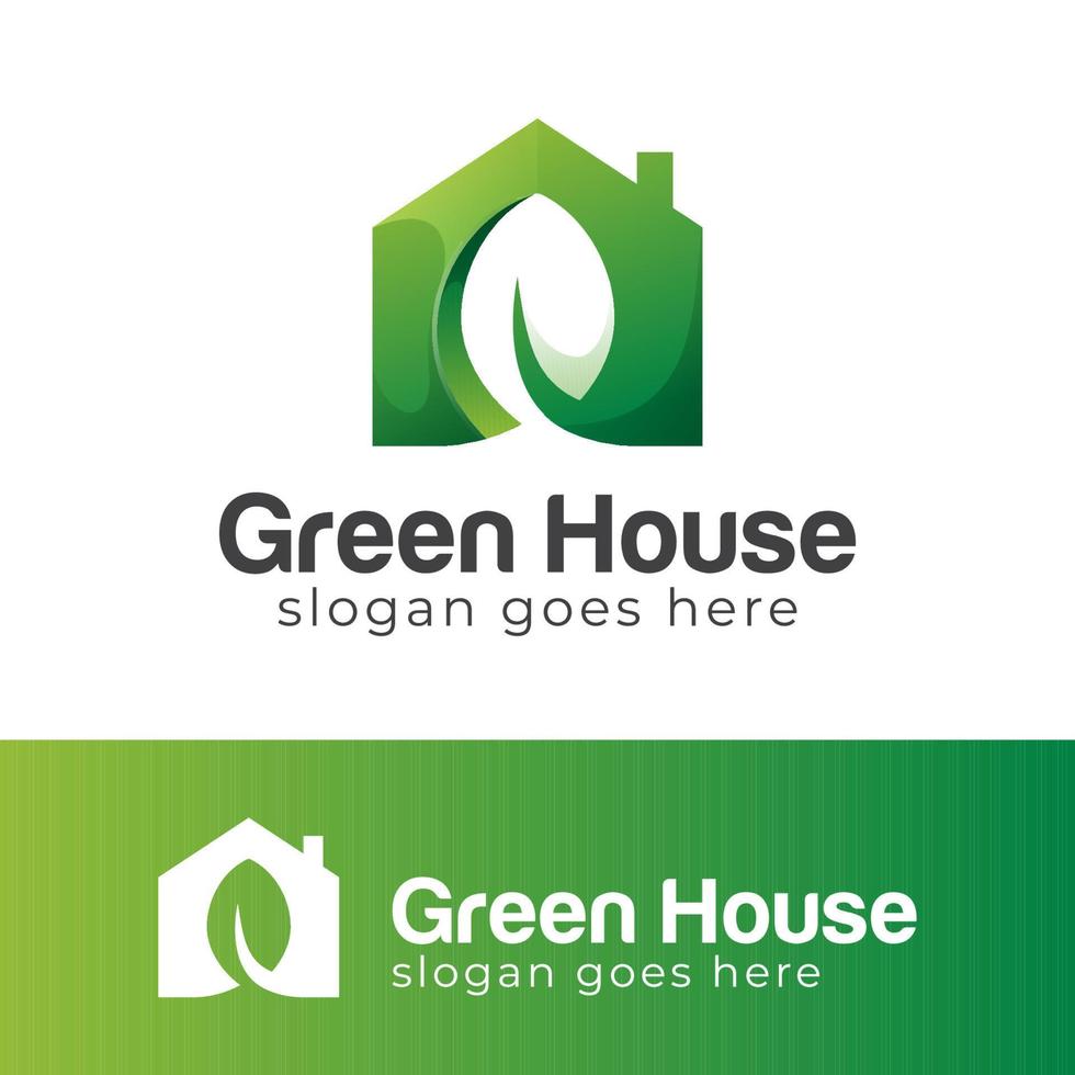 Green eco house gradient logo, nature shop, eco shop symbol icon design vector