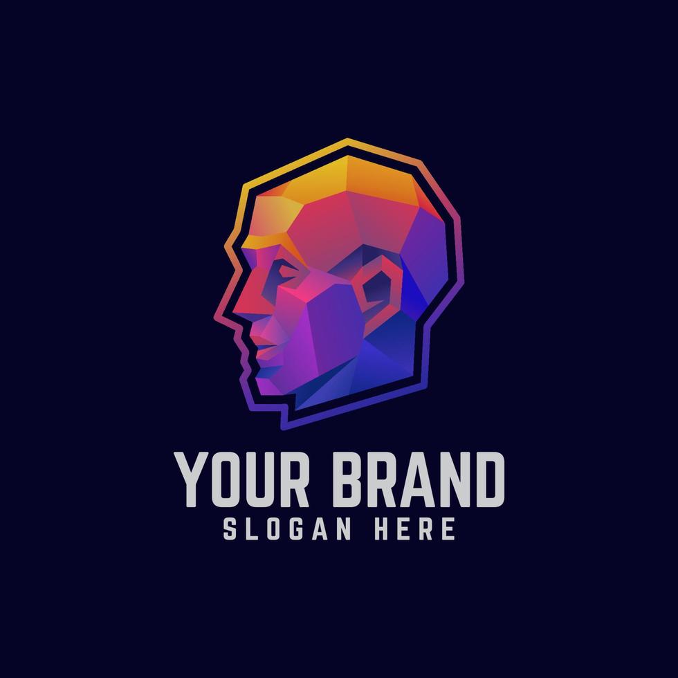 awesome and colorful abstract geometric head human or robot for technology system, artificial intelligence concept logo vector