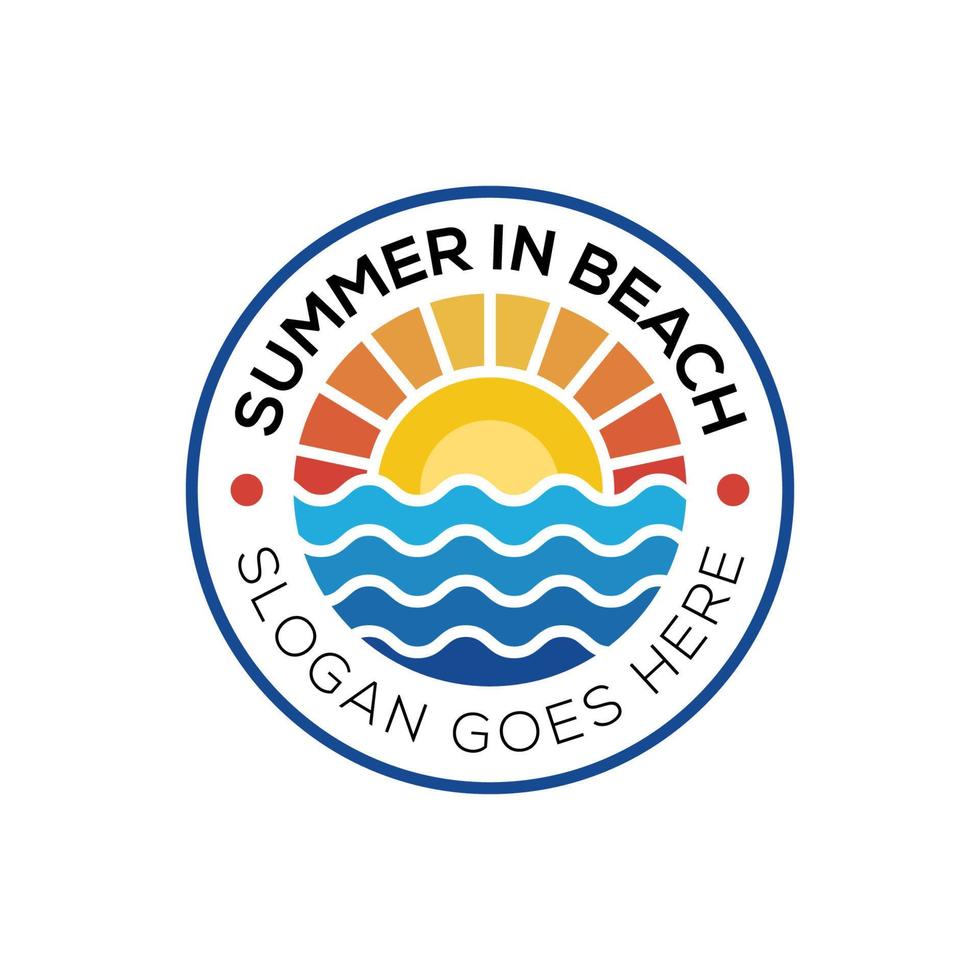 badge logos of summer beach coast island,  sea ocean and summer sun rays logo design vector