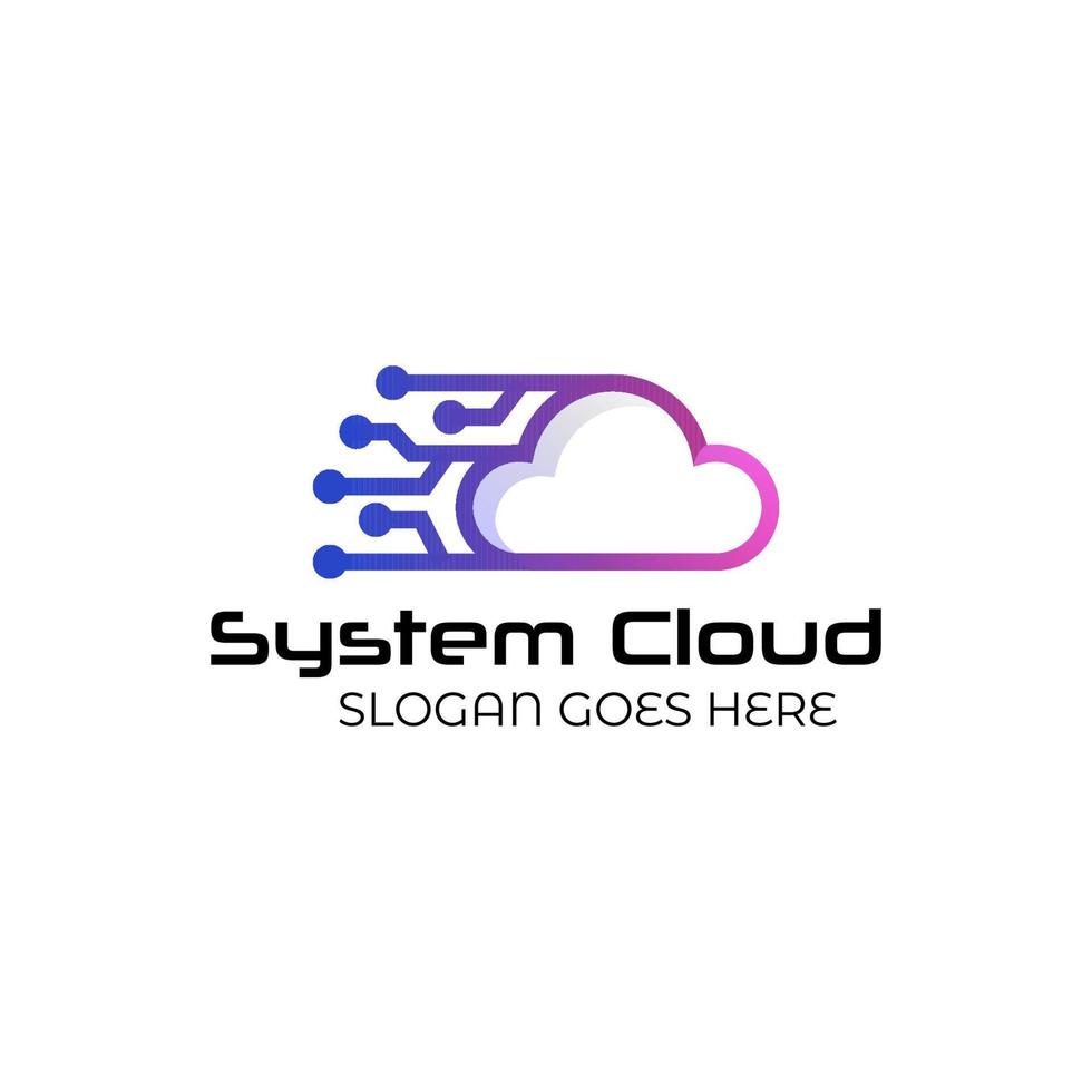 logotipos de tecnología moderna en la nube del sistema, tecnología en la nube, conexión en la nube, diseño de icono de símbolo de nube de datos vector