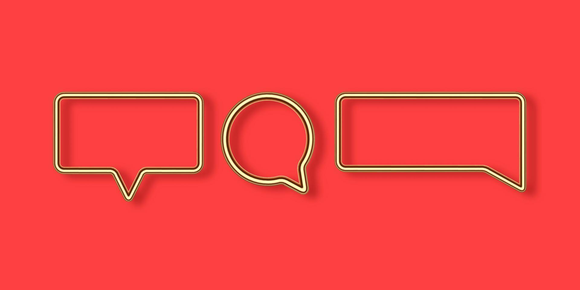 Realistic golden speech bubbles on the red background Vector