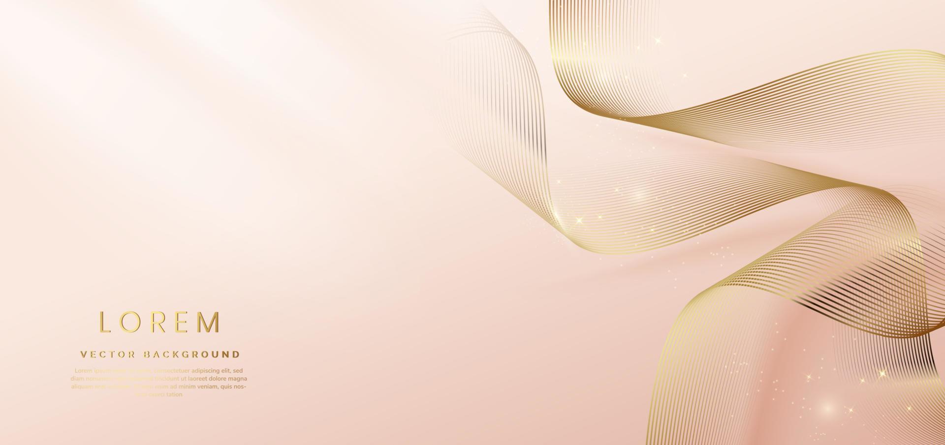 Abstract gold curved lines elegant on pastel soft pink background with copy space for text. Luxury 3d concept. vector