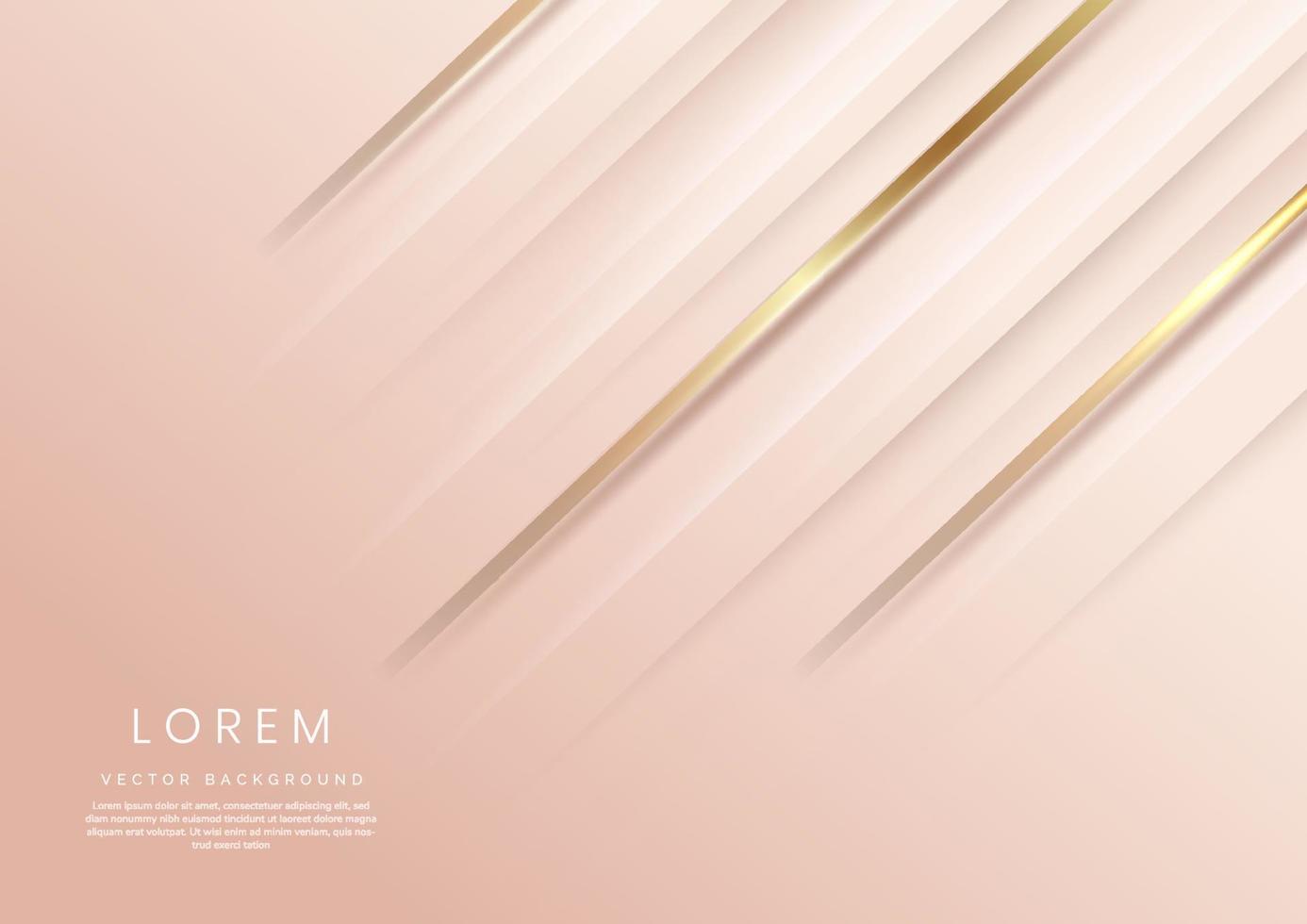 Abstract 3d template rose gold background with gold lines diagonal sparking with copy space for text. Luxury style. vector