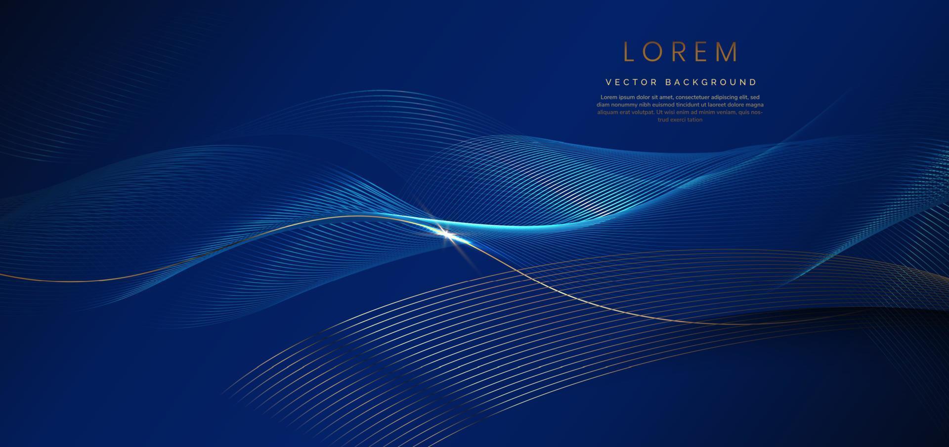 Abstract luxury golden lines curved overlapping on dark blue background. Template premium award design. vector