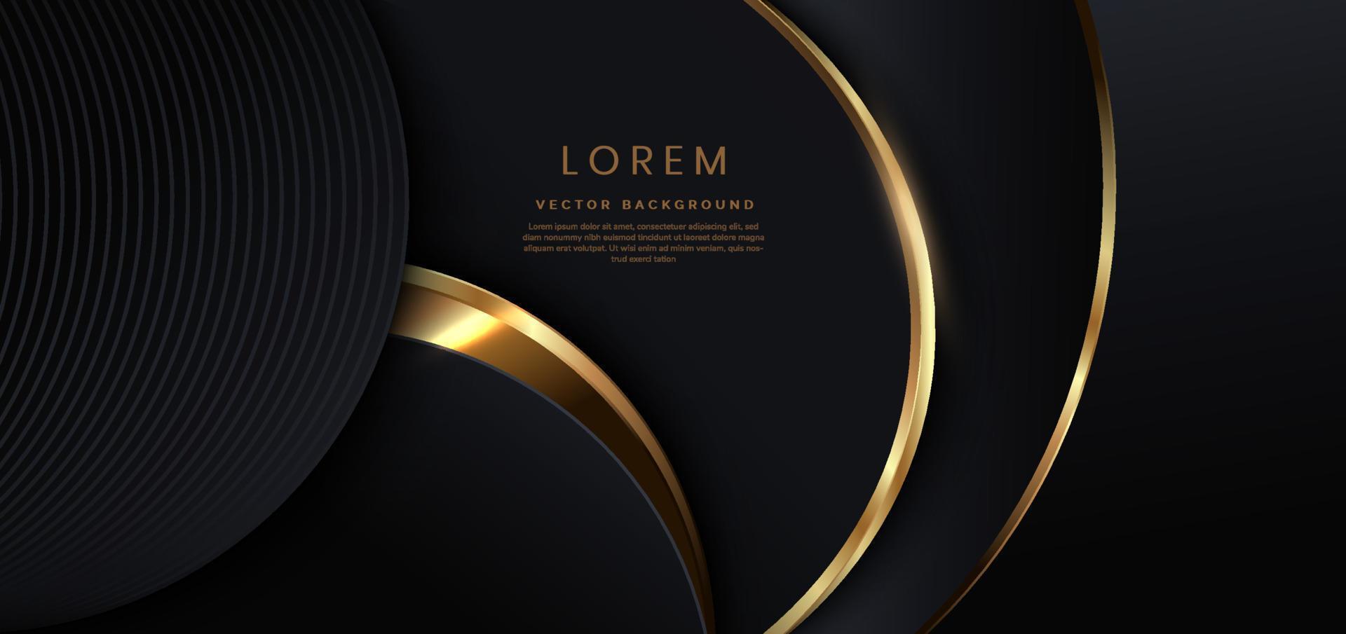 Abstact 3d luxury black curve with border golden curve lines elegant and lighting effect on black background. vector