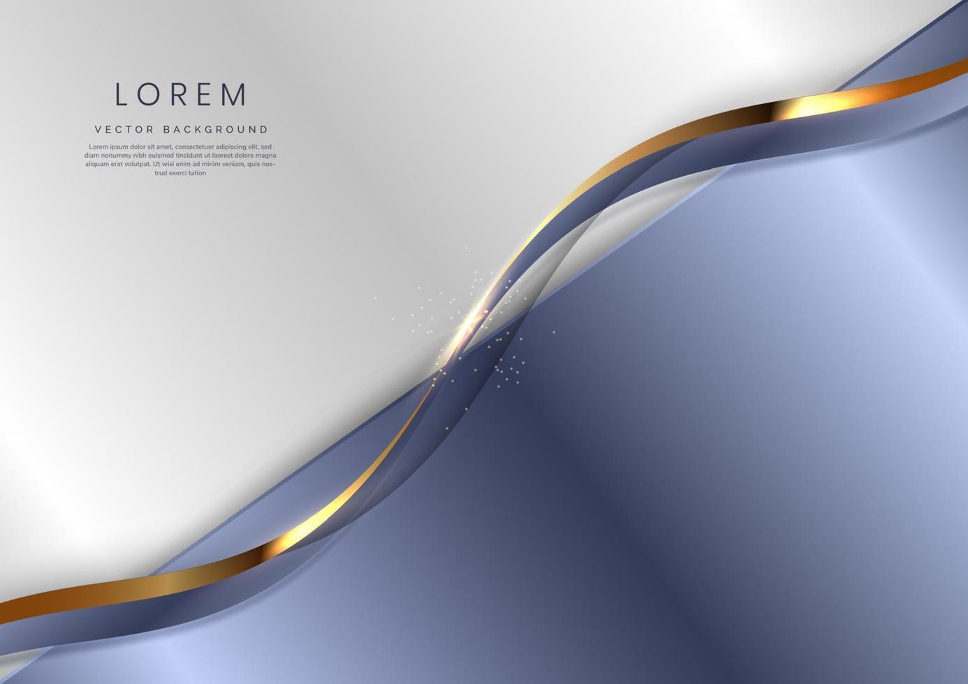 Abstract 3d template diagonal soft blue with gold curve lines on white background. Luxury concept with copy space for text. vector