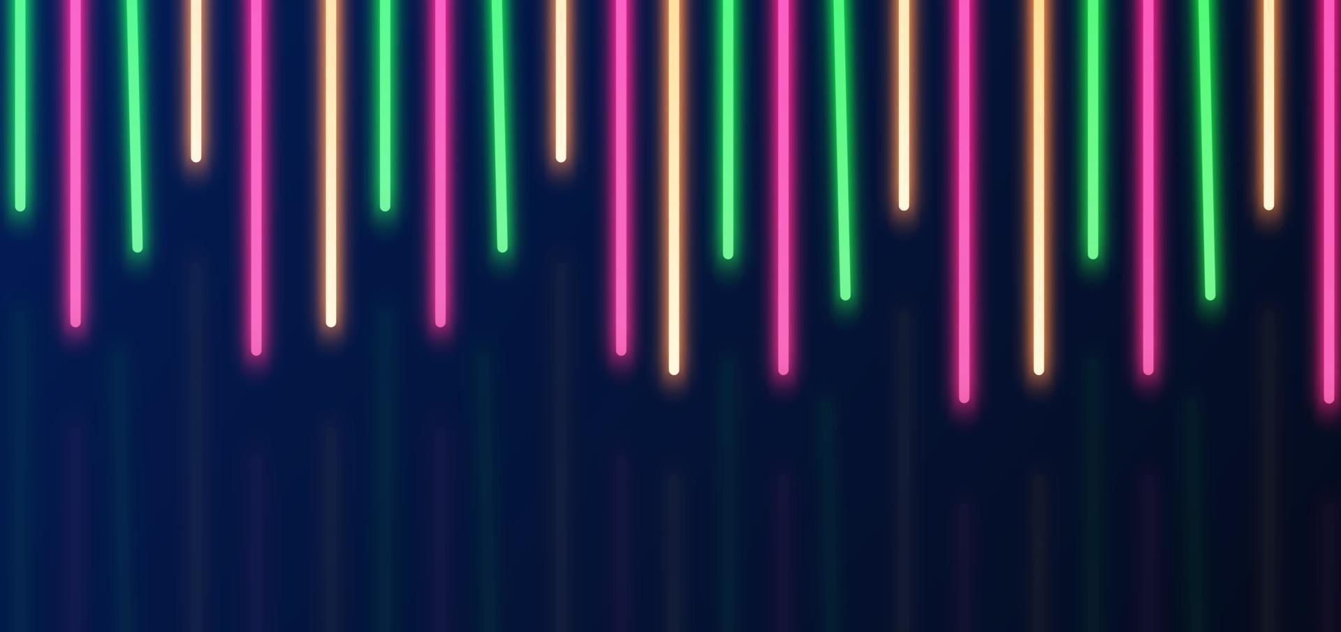 Abstract futuristic green, pink and orange lamp neon lighting effect vertical on dark blue background. vector