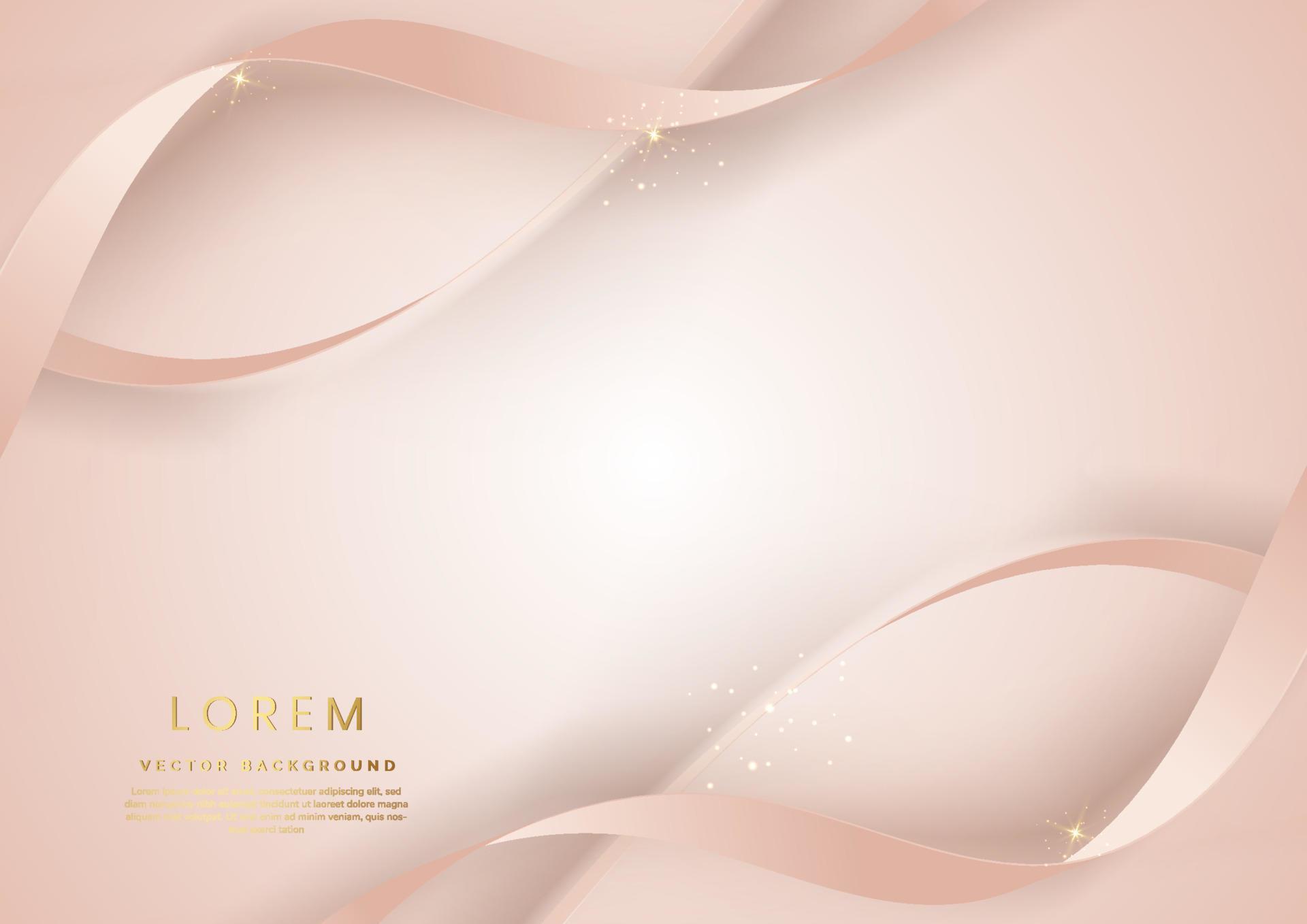 Abstract 3d rose gold curved ribbon on rose gold background with