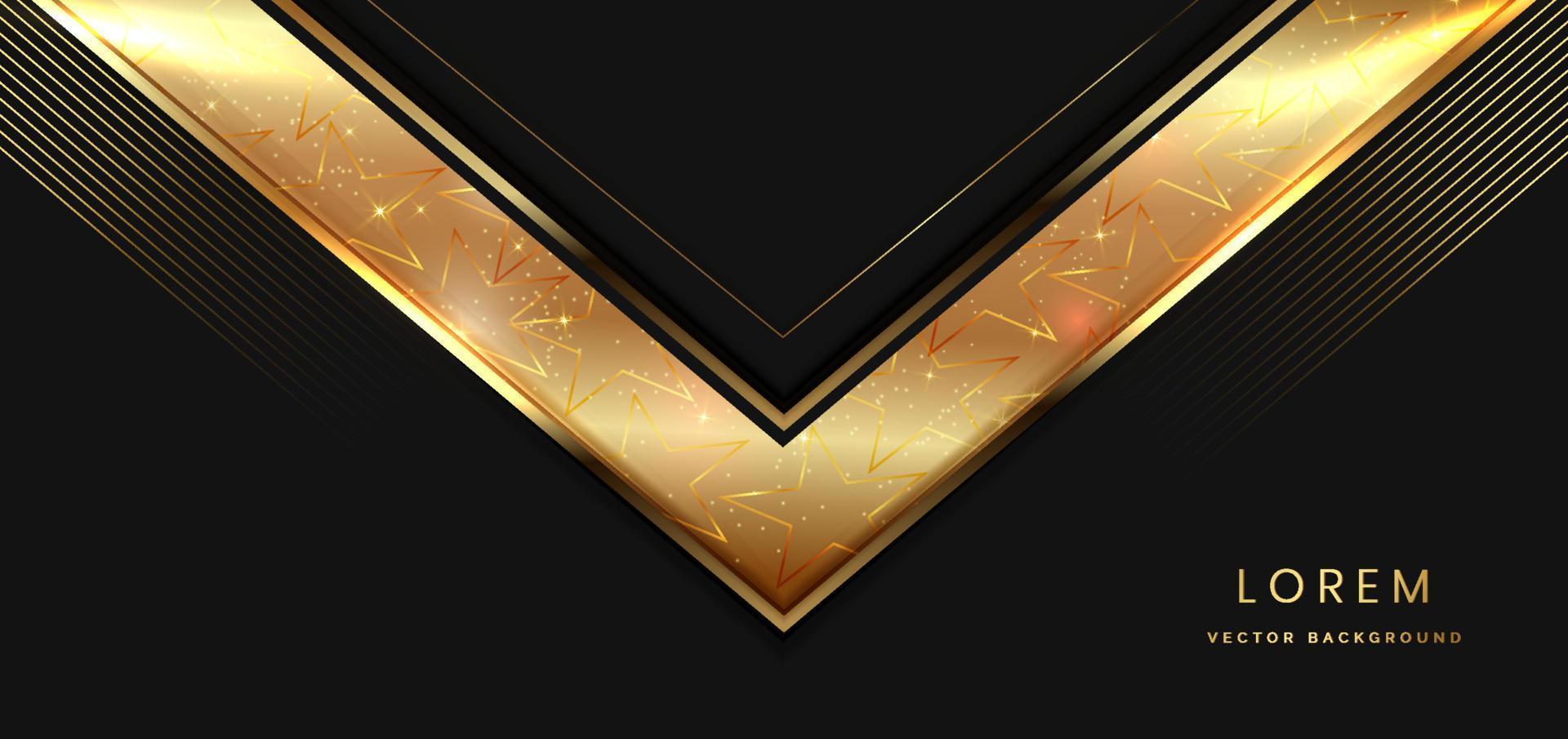 plantilla 3d de lujo elegante triángulo dorado con efecto de iluminación brillante sobre fondo negro. concepto de diseño de lujo con espacio para copiar texto. vector