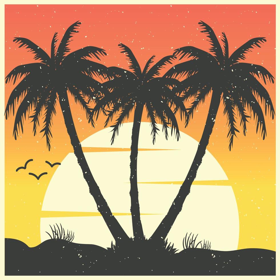 Vintage summer sunset vector illustration