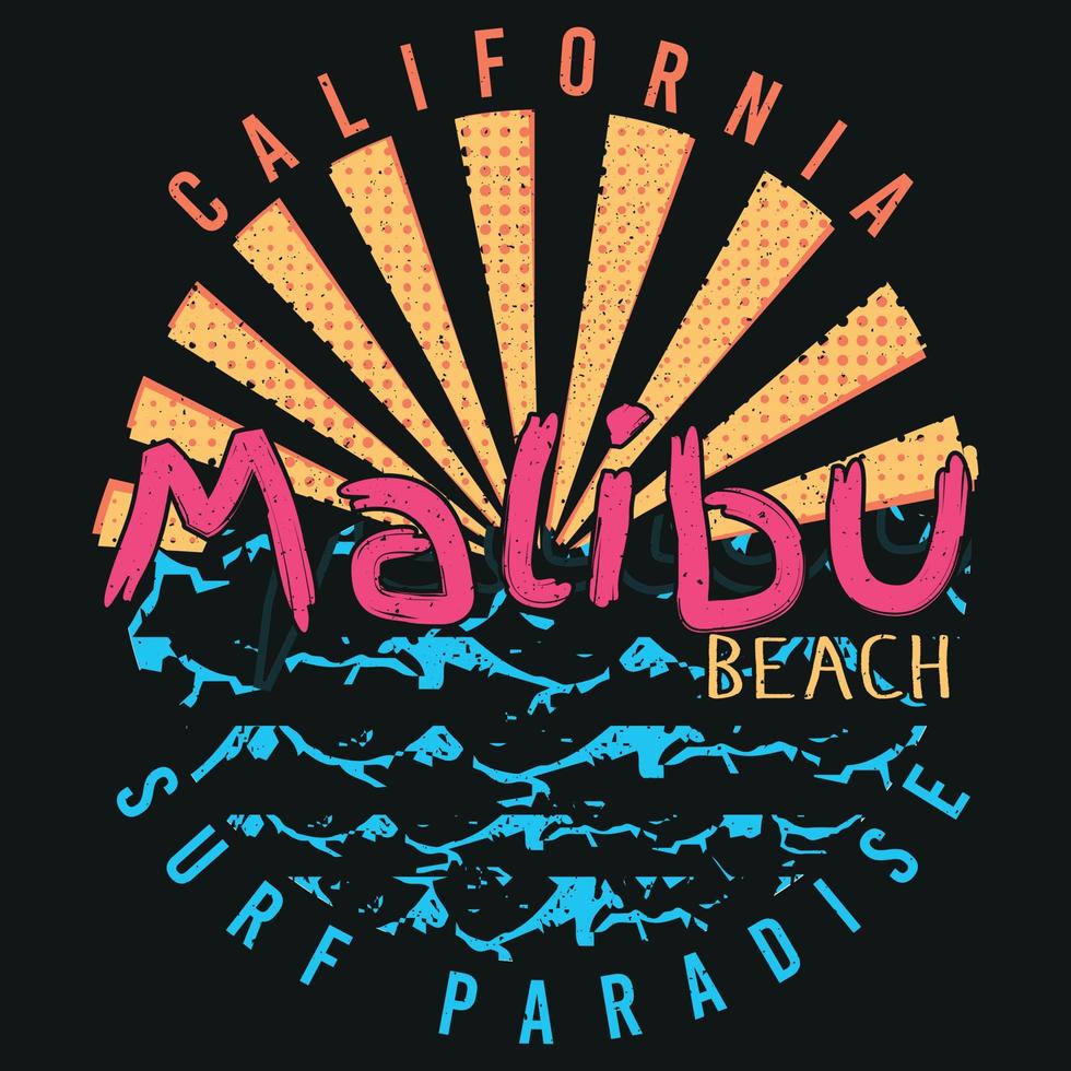 diseño de camiseta de california malibu beach surf paradise para amantes del surf vector