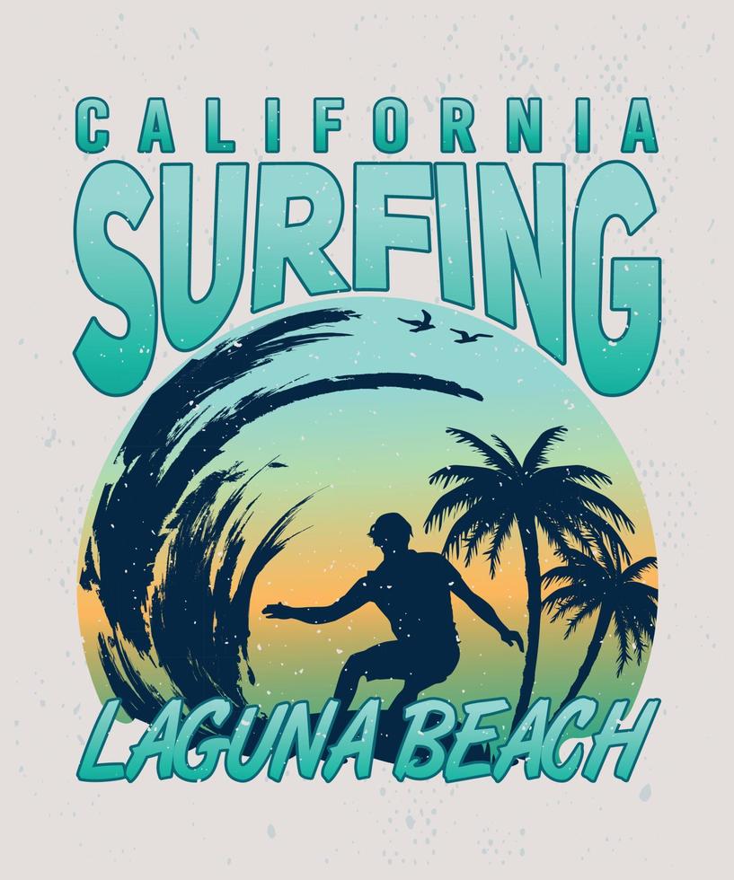 California Surfing Laguna Beach Summer Surf T-shirt Design vector