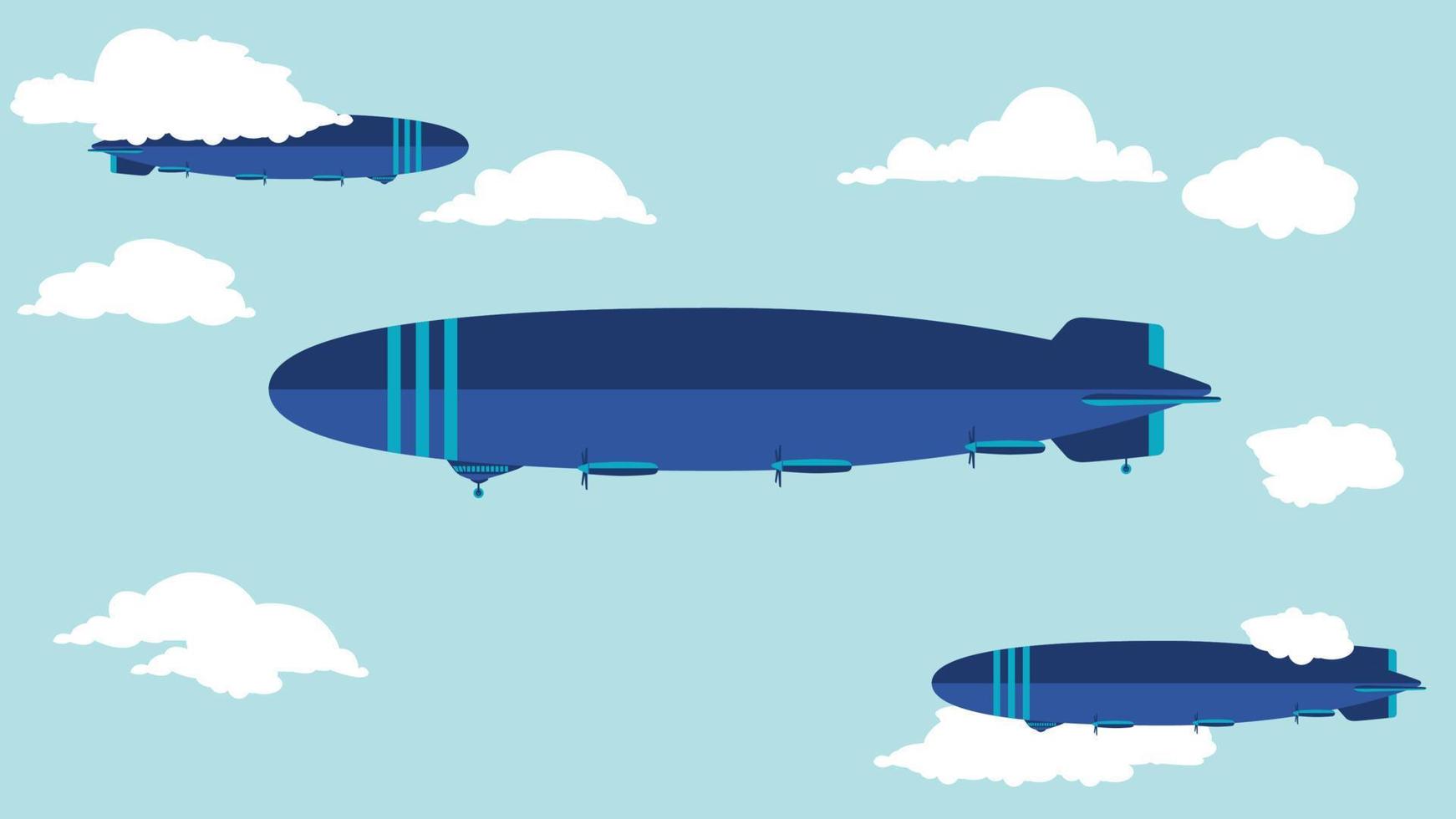 caricatura plana vista lateral del globo dirigible en el cielo vector