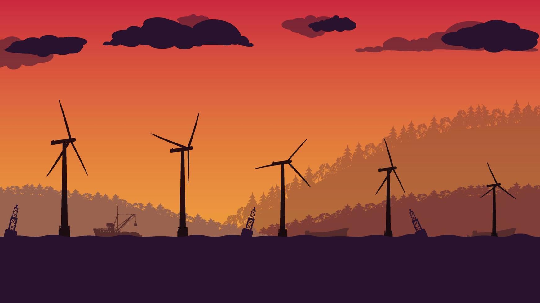 Premium Vector  Minimalist mobile wallpaper with wind turbines and trees  with a sunset