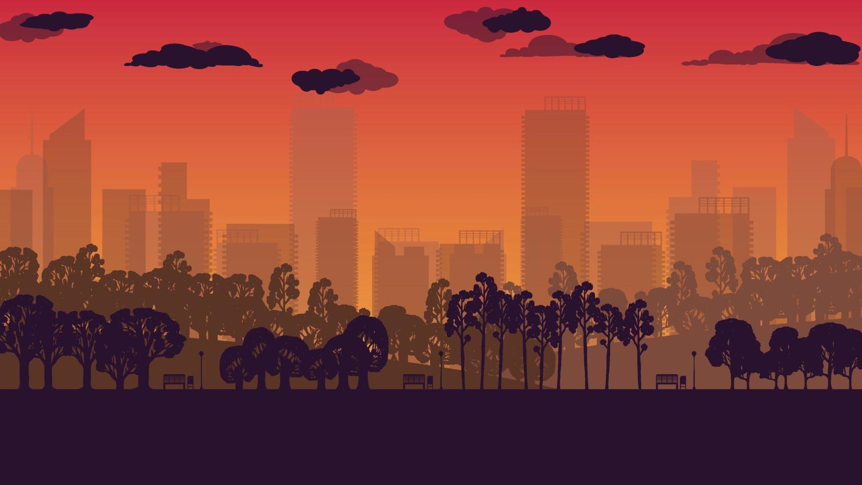 silhouette tree in the park and city town background on gradient background vector