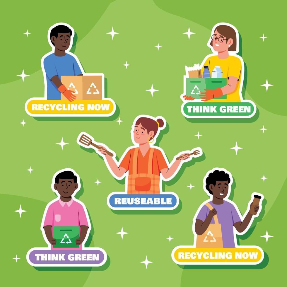 People Recycling At Home Sticker Concept vector