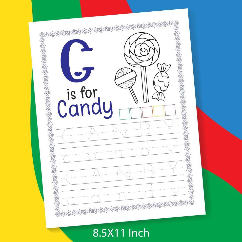 A to Z alphabet letter with easy word tracing and coloring book for preschool or kindergarten kids. A-Z Word tracing and coloring activity log sheet for Kindergarten and preschool kids vector