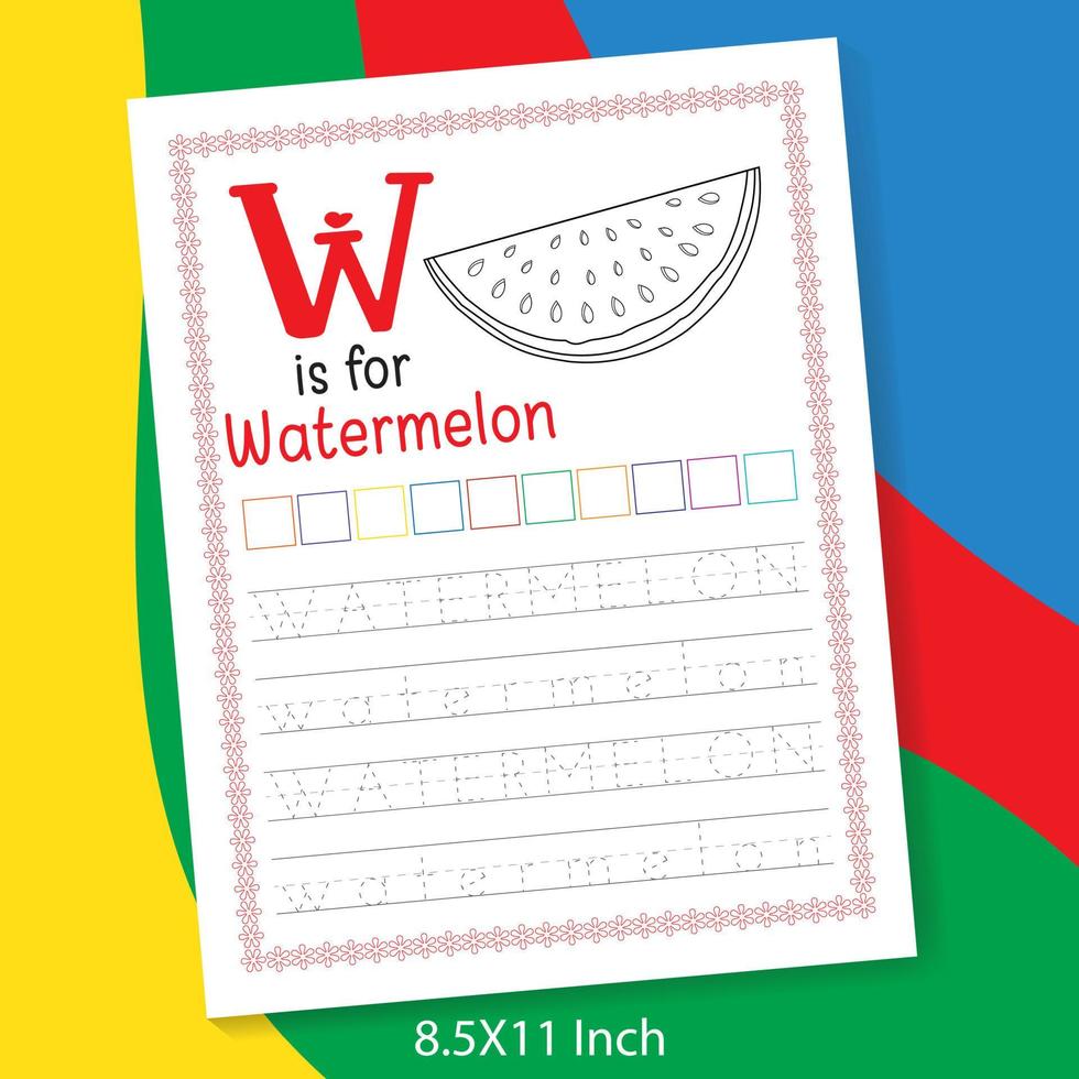 A to Z alphabet letter with easy word tracing and coloring book for preschool or kindergarten kids. A-Z Word tracing and coloring activity log sheet for Kindergarten and preschool kids vector