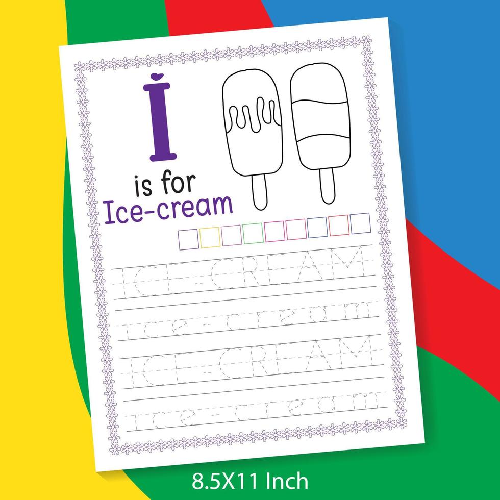 A to Z alphabet letter with easy word tracing and coloring book for preschool or kindergarten kids. A-Z Word tracing and coloring activity log sheet for Kindergarten and preschool kids vector