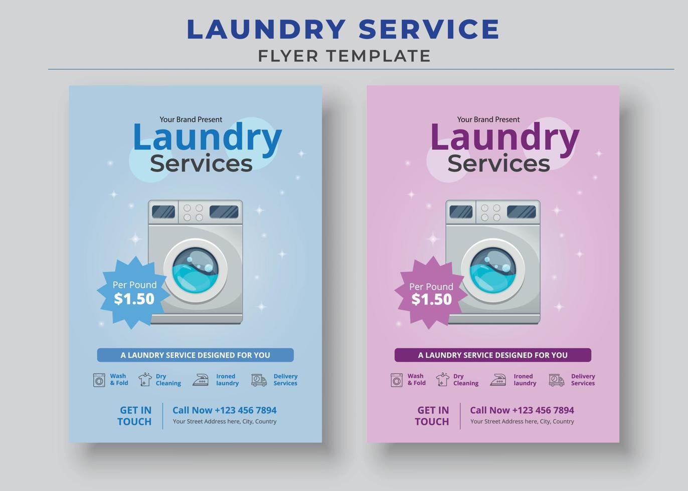 Laundry Service Flyer Template, Dry cleaner Flyer, Poster brochure design, Vector Editable and Print ready