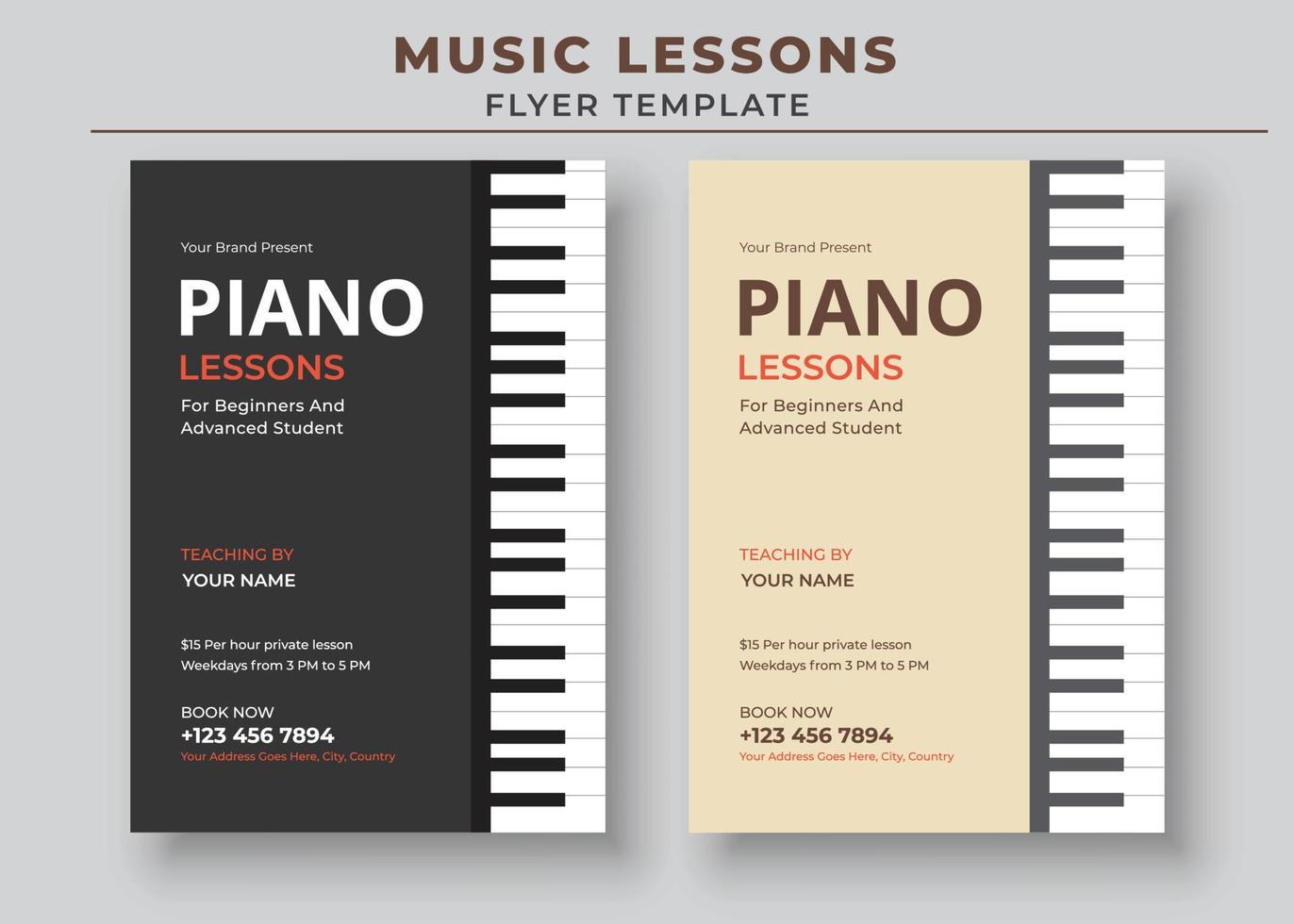 Music Lessons Flyer Template, Piano Lessons Poster, Music Class Poster, Guitar Lessons Poster vector